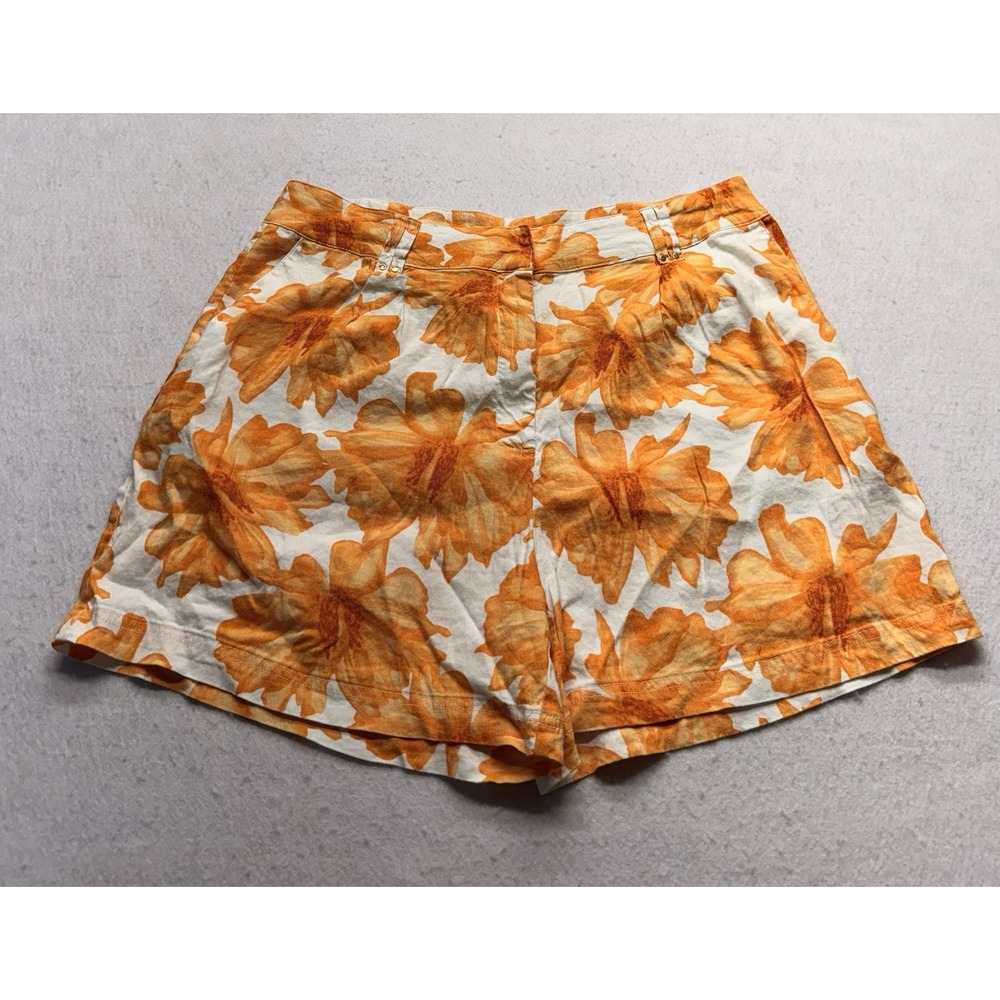 INC International Concepts Orange Floral Shorts Size 16 High Waist Tropical